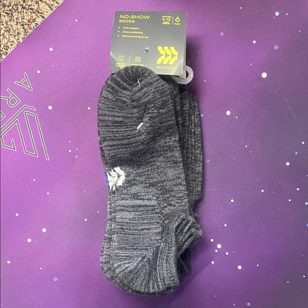 All in Motion Dark Gray No-Show Athletic Socks 6 pack